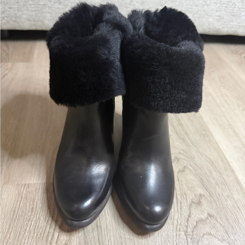 UGG Black Fur-Trimmed Heeled Boots - Picture 2 of 9
